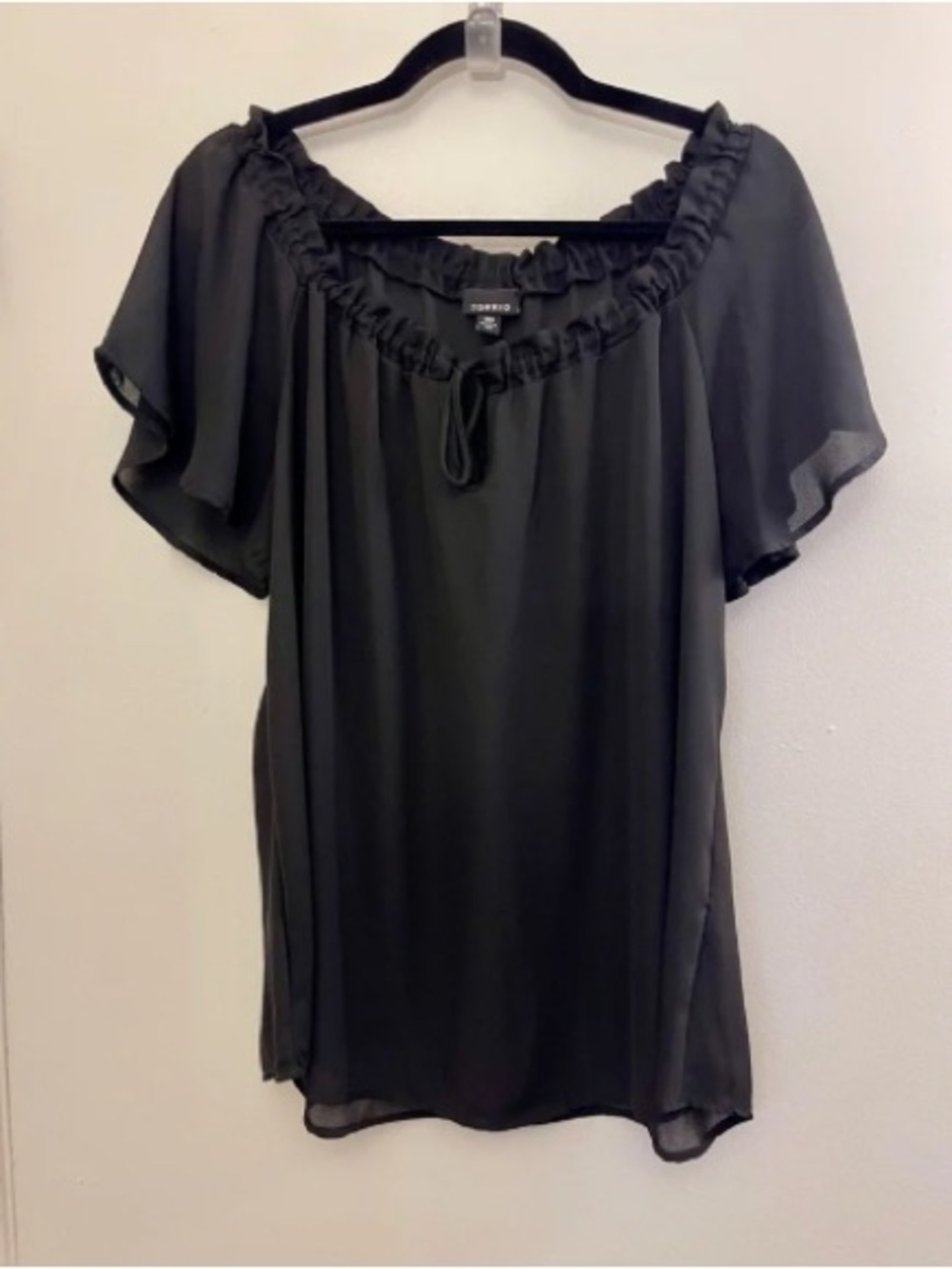 Torrid Black Blouse with Elegant Ruffle EUC